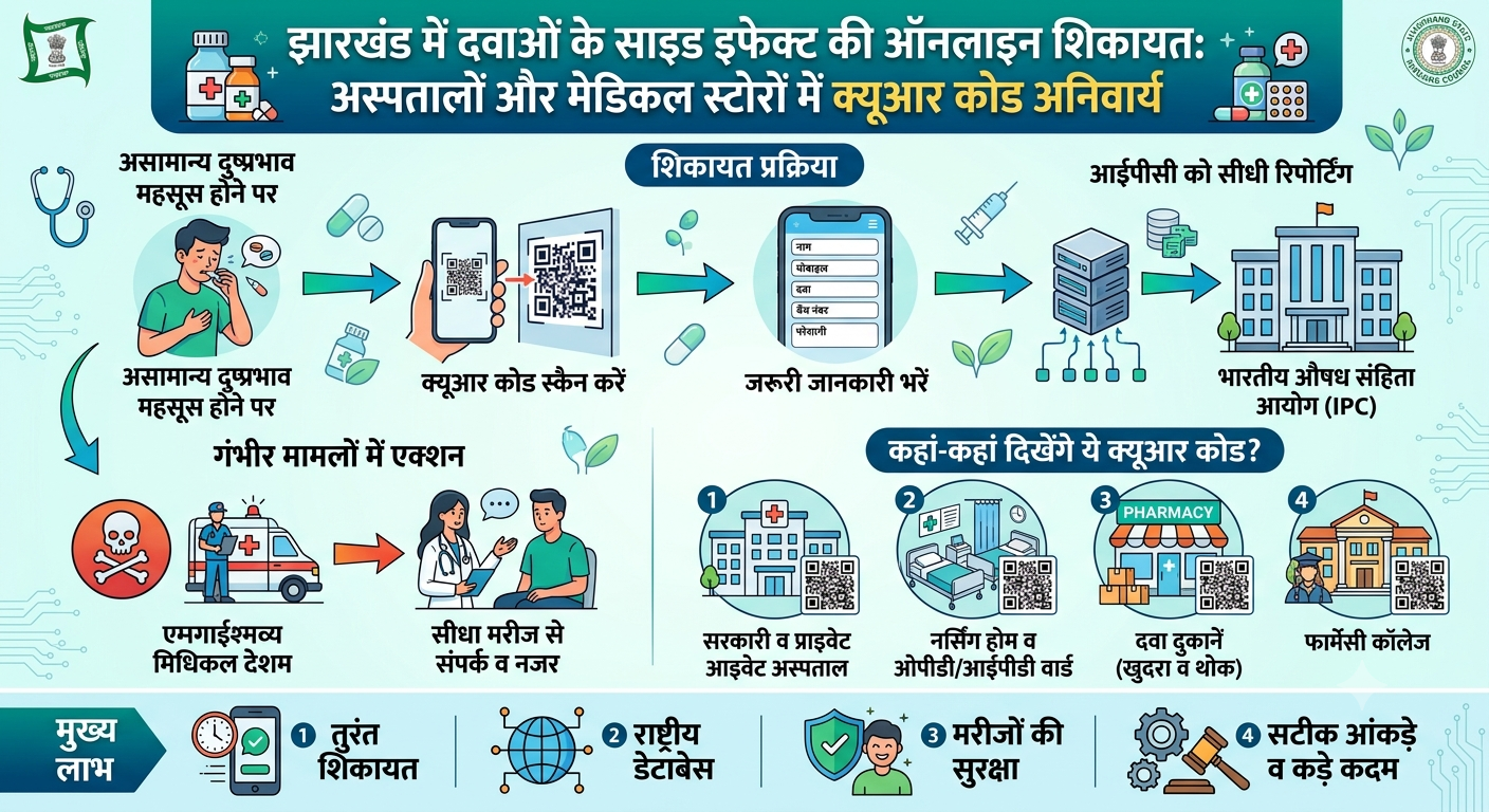 झारखंड में दवाओं के साइड इफेक्ट की ऑनलाइन शिकायत: अस्पतालों और मेडिकल स्टोरों में क्यूआर कोड लगाना अनिवार्य