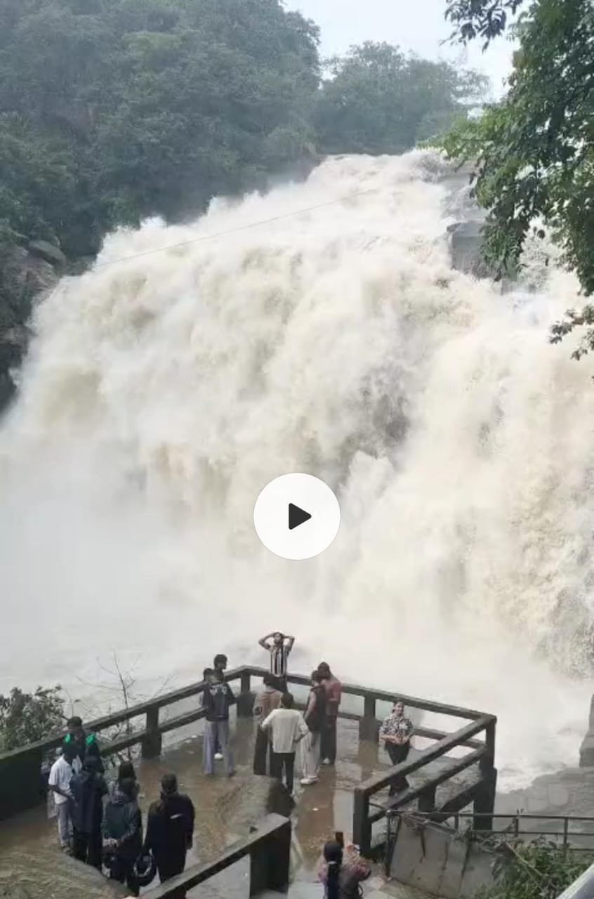 भारी बारिश से उफनाया जोन्हा फॉल, रौद्र रूप में दिखा जलप्रपात; पर्यटकों में दिखा उत्साह
